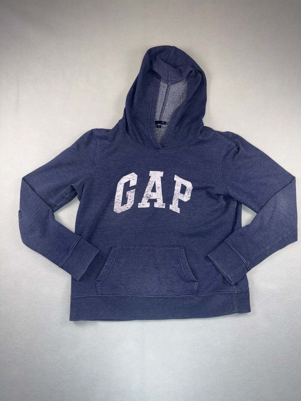 Gap Arch Logo Hoodie Size M Blue Distressed Spellout Sweatshirt